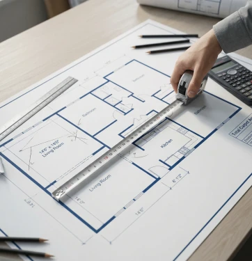 Blueprint plans on a desk